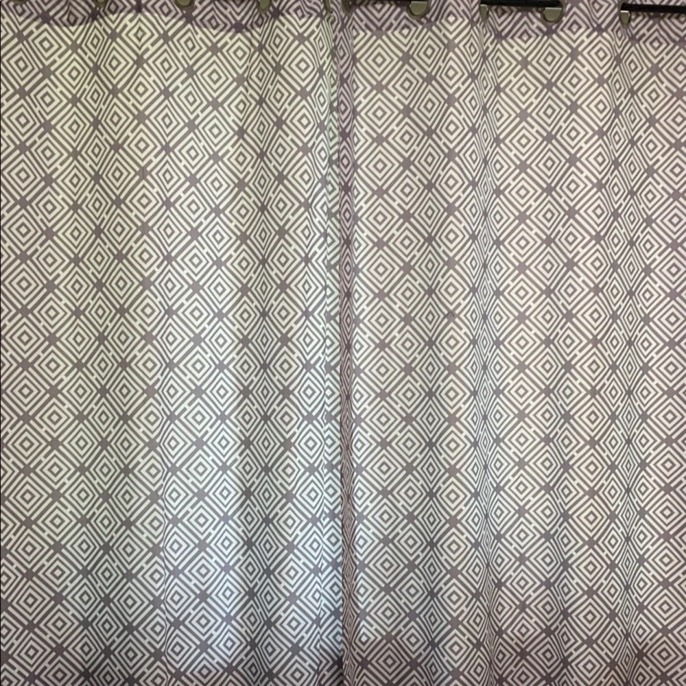 Geometric Patterned Curtains. One pair. Gray and white
